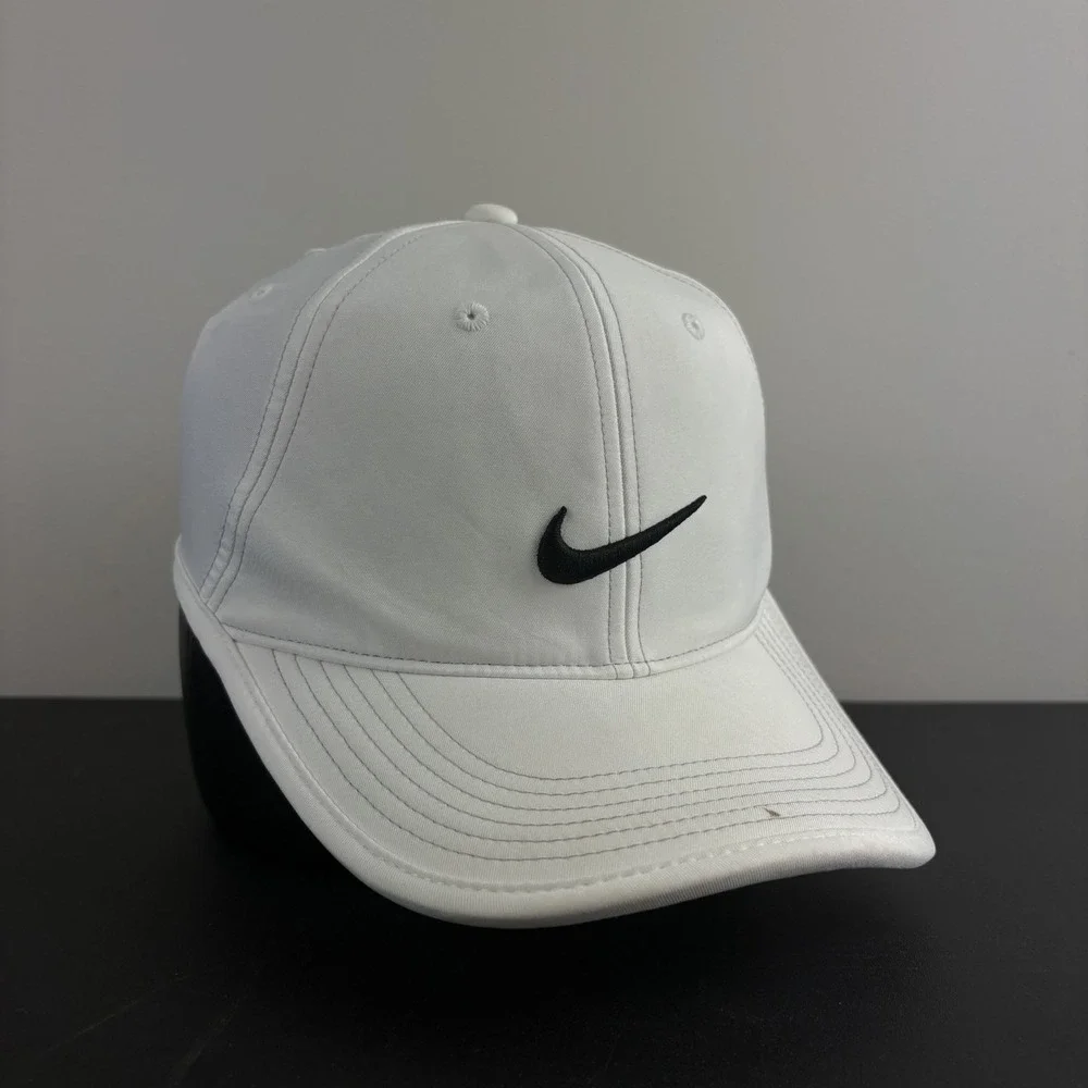 Nike Featherlight Dri-Fit Hat White Black Swoosh Tennis Running Cap Adjustable